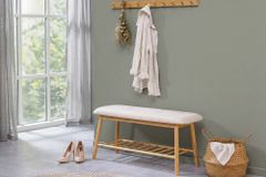 Stilvolle Schuhbank ZEN-BO 90cm natur beige Bambus Regal Sitzbank mit Stauraum