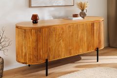 Massives Sideboard GATSBY 160cm natur Mangoholz schwarz Metall mit Lamellenfront