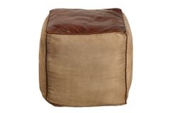 Retro Sitzpouf MUSTANG 45cm Lederbezug mit Leinen Sitzwürfel