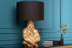 Design Tischlampe KONG 60cm gold Metall Affenlampe schwarzer Lampenschirm