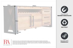 Massivholz Sideboard THOR 195cm braun Pinie mit Schubladen Weinregal Industrial Design