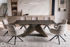 Design Esstisch DIAMOND 180-260cm rost Keramik Metallgestell bronze