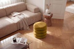 Runder Polsterhocker VOGUE 40cm senfgelb Samt mit Stauraum