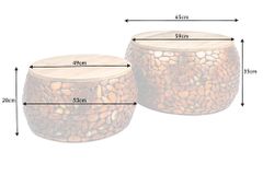 2er Set Runde Couchtische STONE MOSAIC 65cm silber Mangoholz Metall handmade Mosaik Design