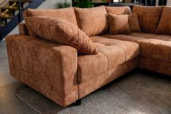 Modernes Ecksofa KENT 220cm rostbraun Chenille inkl. Hocker Federkern Wohnlandschaft