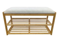 Stilvolle Schuhbank ZEN-BO 80cm natur beige Bambus Regal Sitzbank mit Stauraum