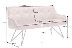 Design Sitzbank EUPHORIA 160cm champagner greige Samt Hairpin Legs Metallbeine Armlehnen
