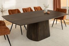 Design Esstisch GRAND 200cm dunkelbraun Mangoholz Bootsform mit Sockel
