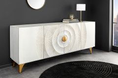 Handgearbeitetes Sideboard GOLDEN SUNSET 180cm weiß gold Mangoholz Metallbeine