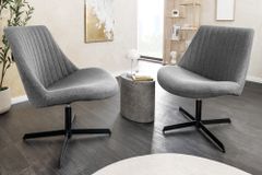 Drehbarer Sessel LOUNGER grau Strukturstoff Metallgestell schwarz