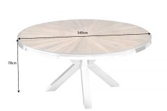 Runder Esstisch BARRACUDA 140cm braun Teak Massivholz Glas silber Edelstahl verchromt