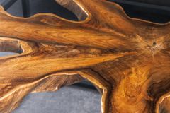 Industrial Couchtisch TEAK ROOT 70cm braun Teakholz Metall Glastisch handmade