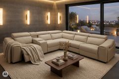 Multifunktionales Ecksofa PRIME 300cm beige Kunstleder Relaxfunktion Getränkehalter