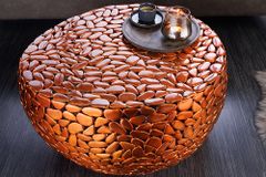 Runder Couchtisch STONE MOSAIC 75cm kupfer Metall Mosaik handmade