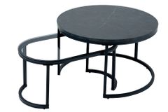 2er Set Couchtisch ELEGANCE 70cm graphit Marmor-Design Glas Metall rund oval