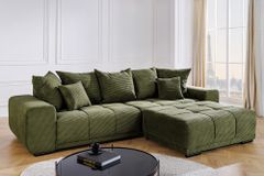 Moderner Hocker ELEGANCIA 110cm grün Cord mit Ziersteppung
