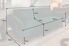 Retro Schlafsofa DIVANI 220cm smaragdgrün Samt 3-Sitzer mit Bettfunktion