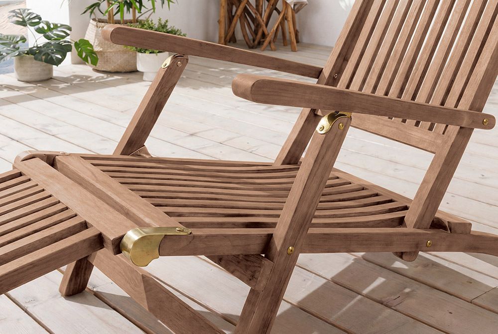 Massive Gartenliege EMPIRE TEAK 175cm natur Teakholz Deckchair verstellbar