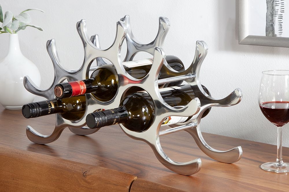 Modernes Weinregal FLAME 48cm silber für 10 Flaschen Flaschenhalter