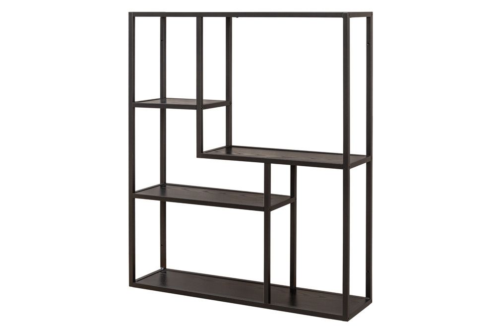 Industrial Wandregal SLIM LINE 90cm Esche schwarz fünf Regalböden