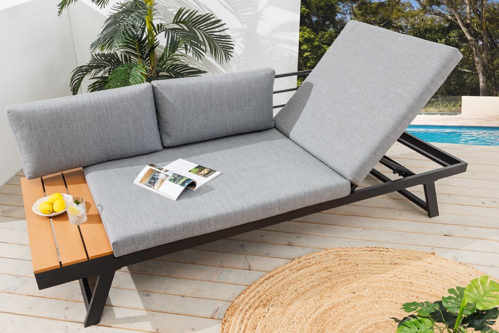 Verstellbare Gartenlounge MODULAR MIAMI 230cm grau natur anthrazit Gartensofa oder Gartenliege