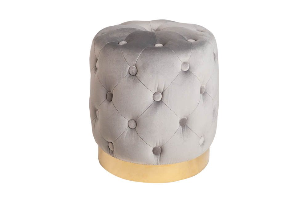 Design Hocker MODERN BAROCK 37cm edel-grau gold Samt Chesterfield