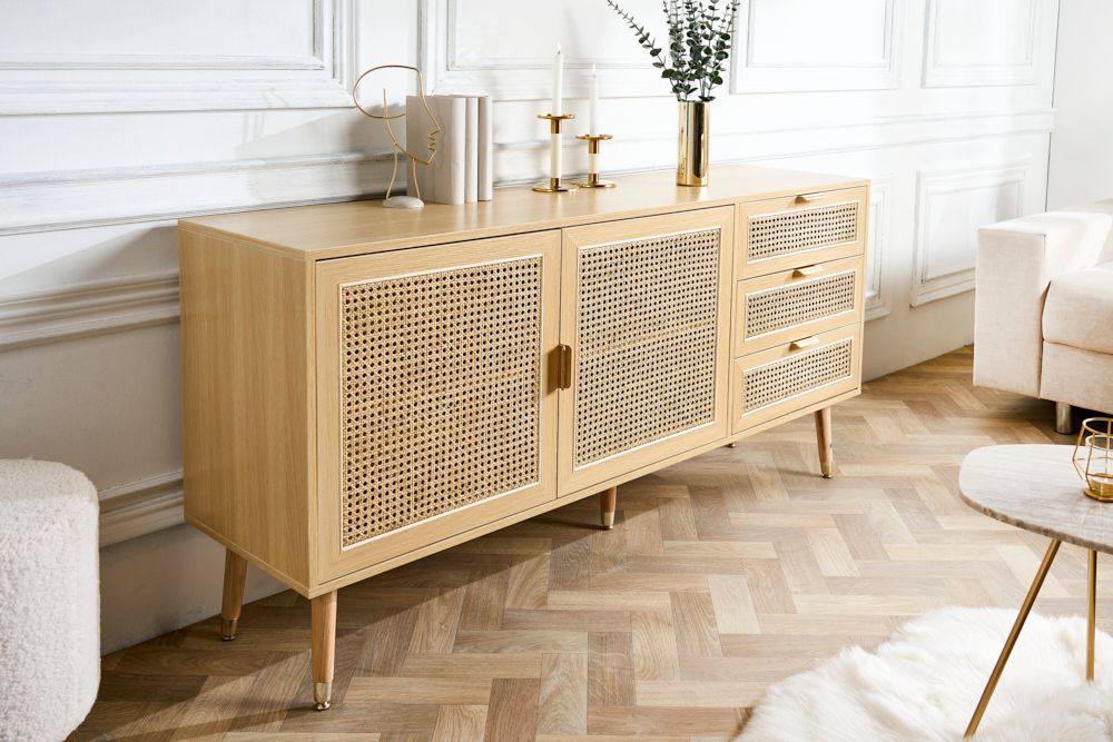 Design Sideboard VIENNA 155cm Wiener Geflecht Rattan Kommode mit Schubladen
