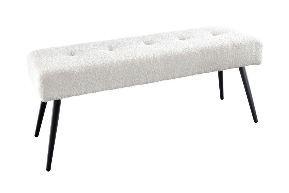 Design Sitzbank BOUTIQUE 100cm weiß Bouclé schwarze Metallbeine Polsterbank