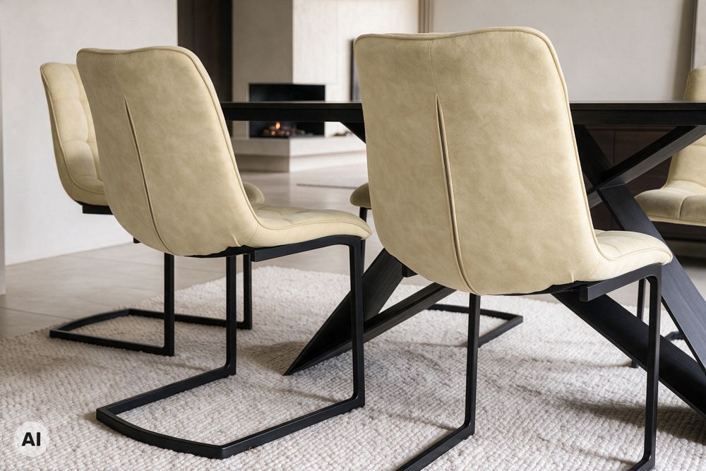 Freischwinger Stuhl MIAMI beige antik Microfaser matt schwarz Metallgestell