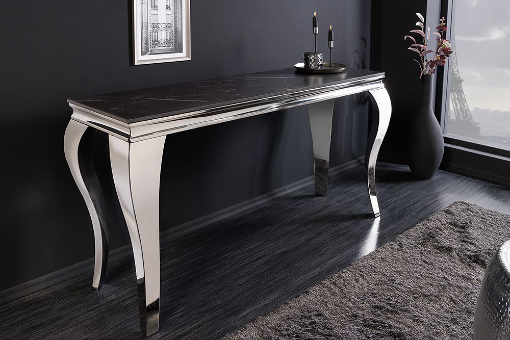 Design Konsolentisch MODERN BAROCK 140cm schwarz anthrazit chrom Keramik Marmor