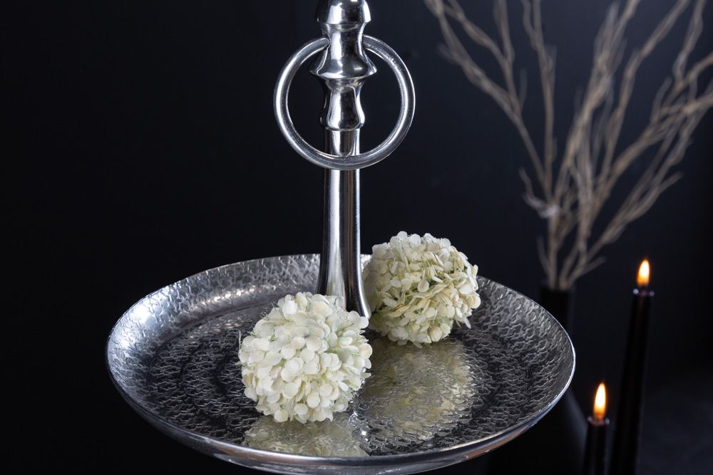Elegante Etagere ORIENT 65cm silber im Wild Hammerschlag Design mit drei Etagen