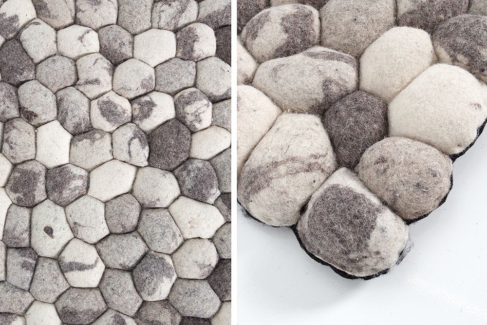Handgewebter Schurwolle-Teppich ORGANIC LIVING 200x120cm grau Filz Steinoptik