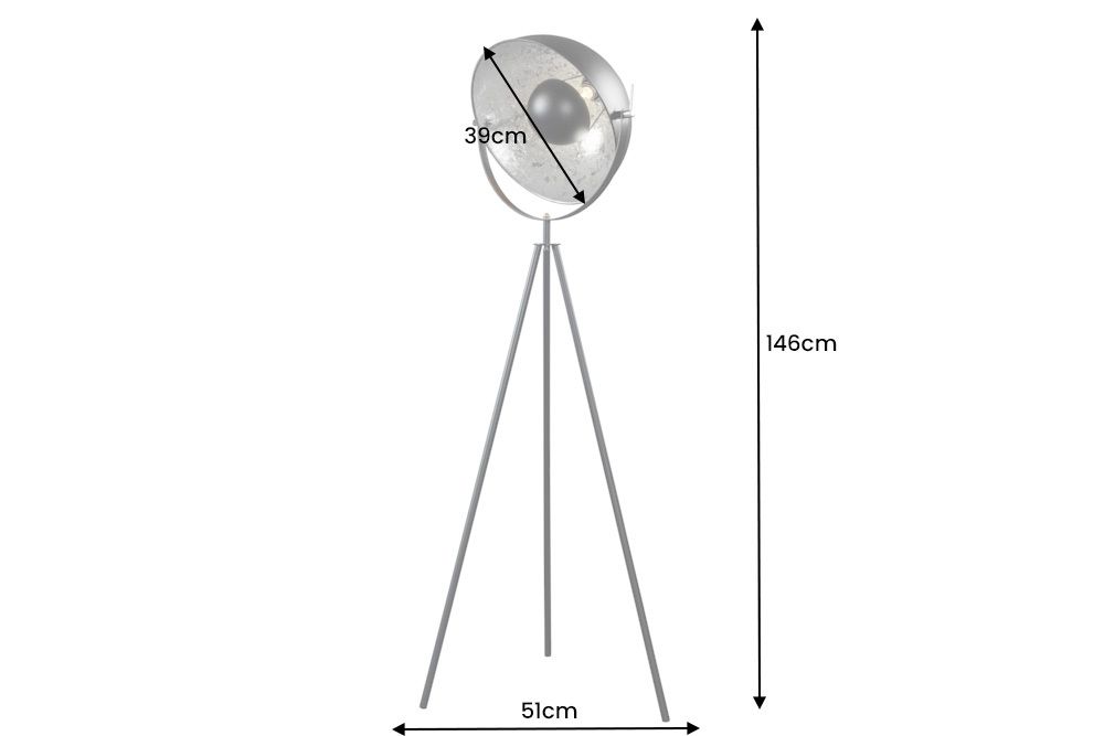 Industrial Stehlampe STUDIO 150cm schwarz Blattsilber-Optik neigbarer Schirm