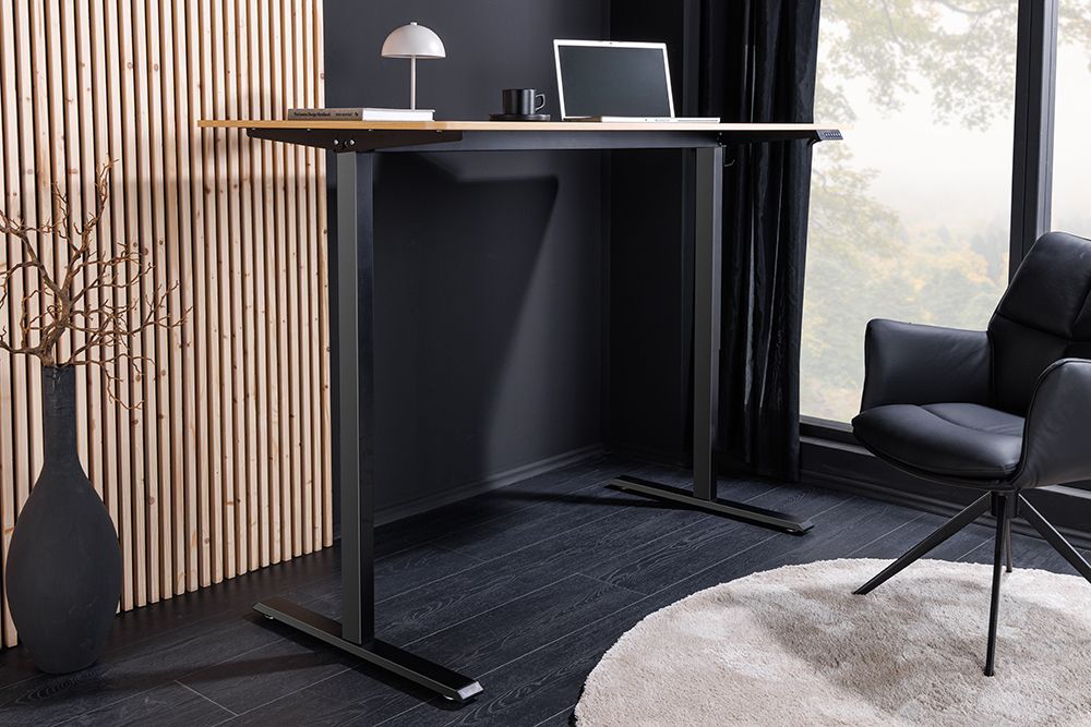 Höhenverstellbarer Schreibtisch OAK DESK 140cm natur Eiche-Design schwarzes Metallgestell