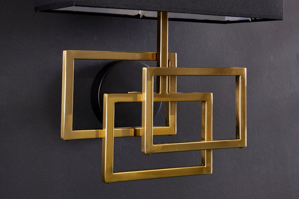 Moderne Wandleuchte ATLANTIS 44cm gold Stoffschirm schwarz Lampe