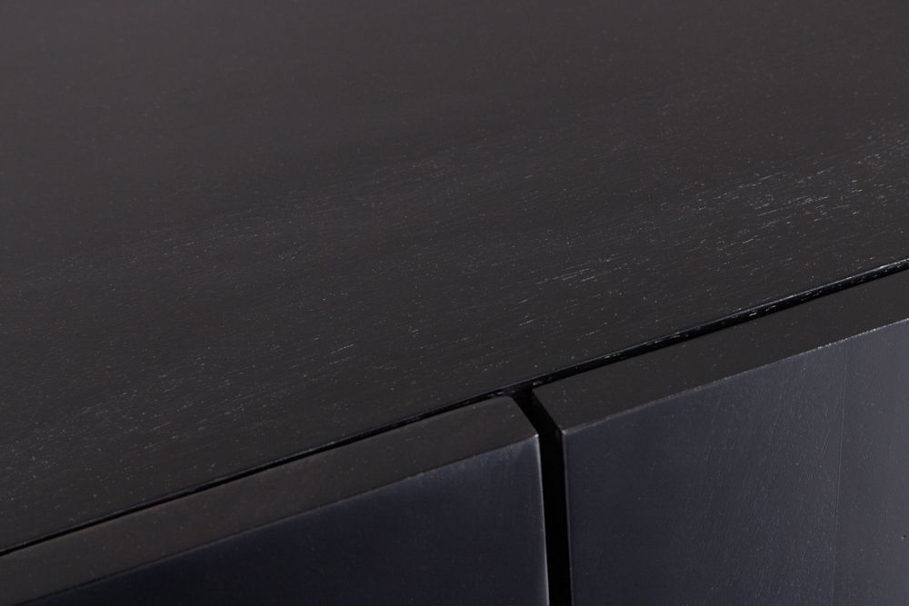 Massives Sideboard MANDALA 160cm Mangoholz schwarz mit 3D Schnitzereien goldene Füße