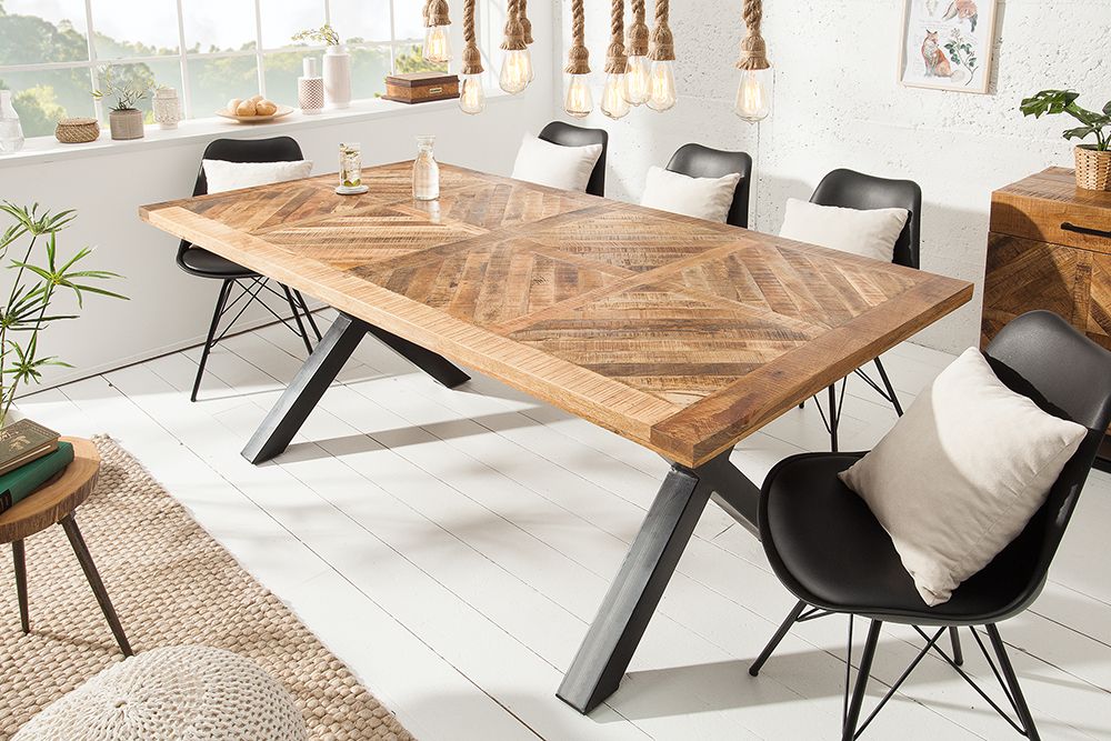 Massiver Esstisch INFINITY HOME 160cm natur schwarz Mangoholz Industrial Design X-Gestell
