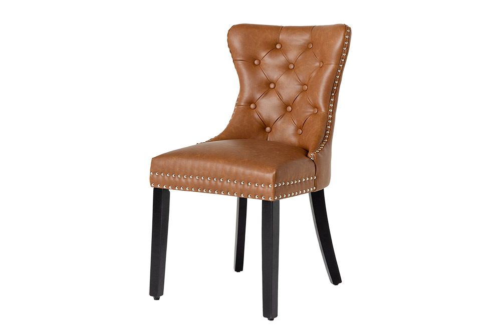Chesterfield Stuhl CASTLE braun Kunstleder schwarz Massivholz mit Komfortgriff