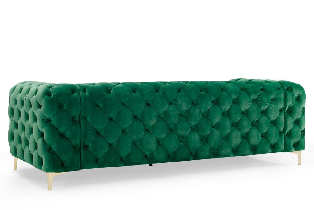 Chesterfield 3-Sitzer Sofa MODERN BAROCK 235cm smaragdgrün Samt Federkern gold Metallfüße