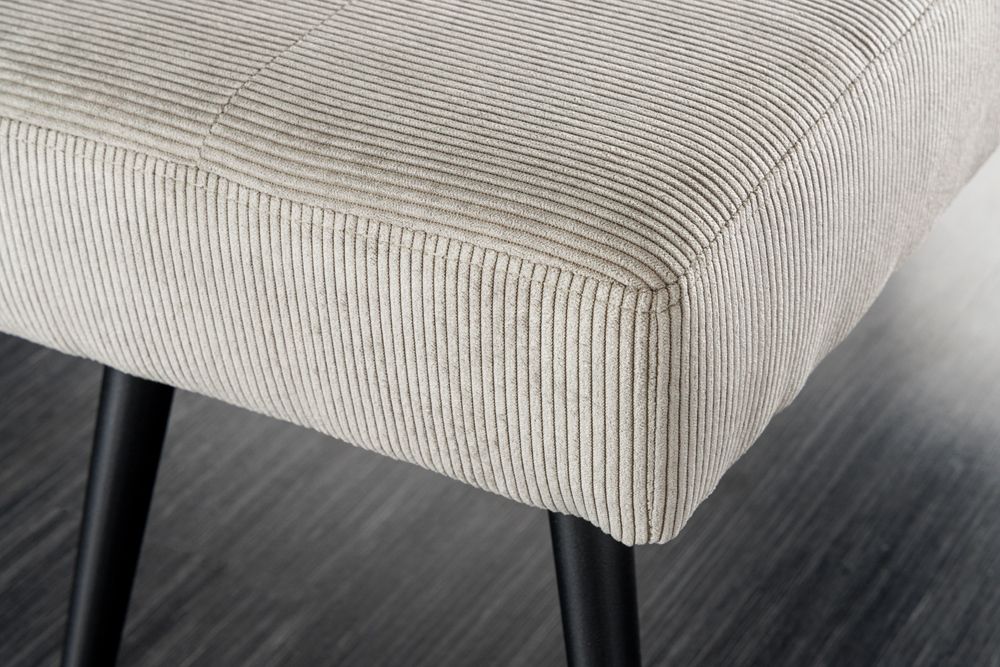 Design Sitzbank BOUTIQUE 100cm hellgrau Cord Metallbeine schwarz