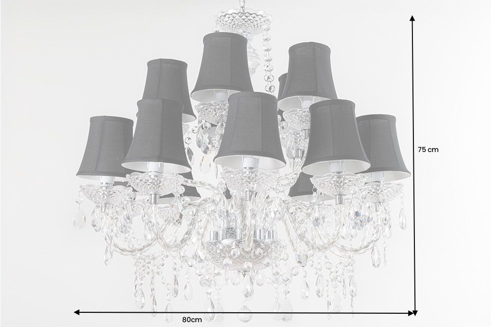 Design Kronleuchter CRYSTAL XL 80cm klar Acryl 15-armig Lüster schwarz mit Schirmen