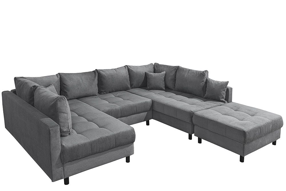Moderne XXL Wohnlandschaft KENT 305cm anthrazit Cord Bigsofa inkl. Hocker Federkern