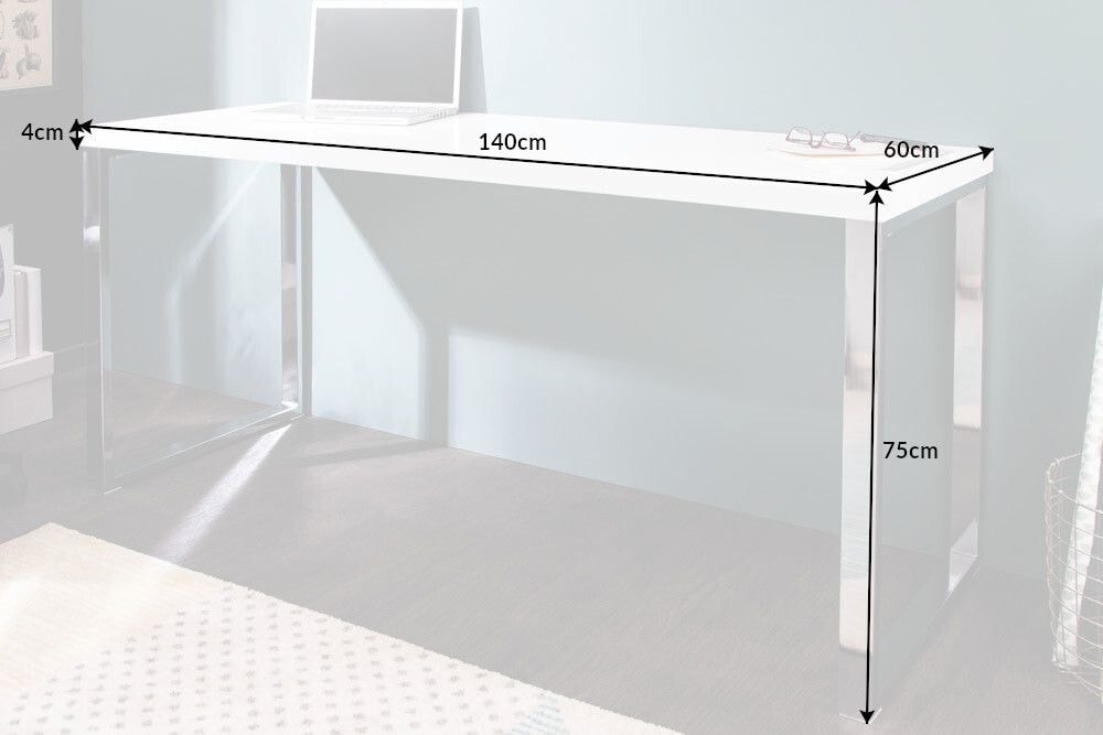 Moderner Schreibtisch WHITE DESK 140cm weiß Hochglanz Bürotisch