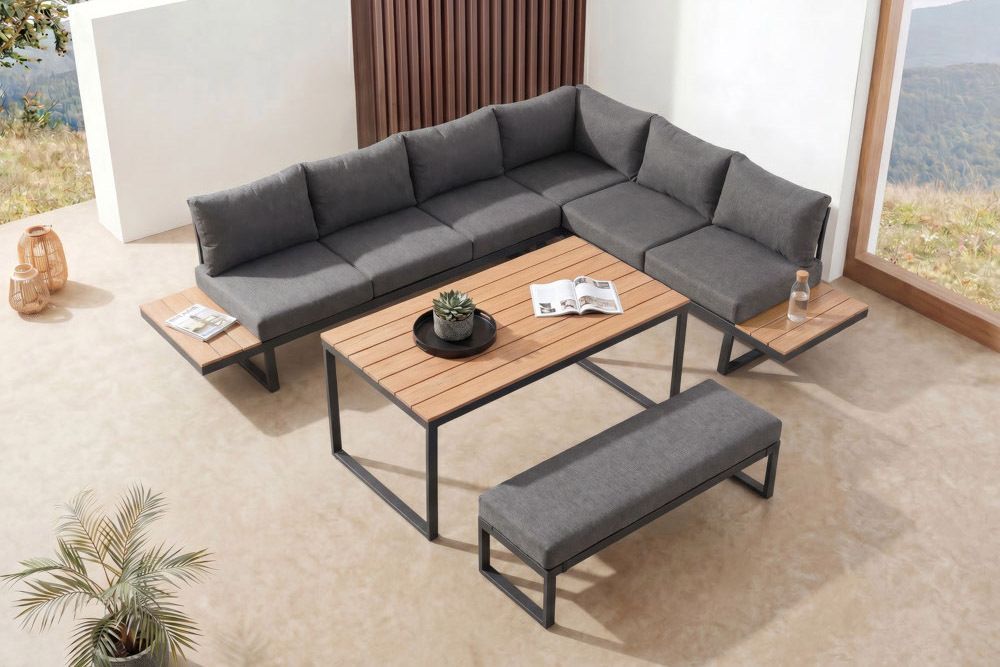 Wetterfestes Gartenmöbel Set IBIZA GRAND 280cm anthrazit Aluminium mit Sitzpolster