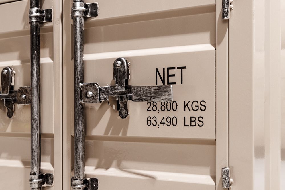 Container-Schrank GLOBETROTTER 80cm greige Metall Couchtisch mit Flügeltüren Kommode