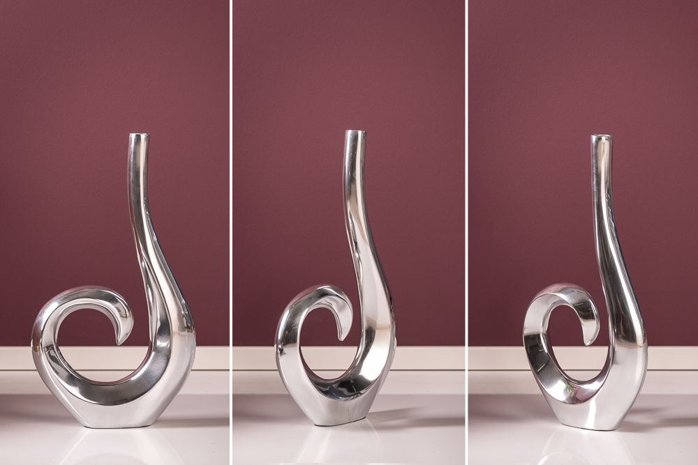 Moderne Vase WAVE 47cm silber Aluminium poliert Dekoration