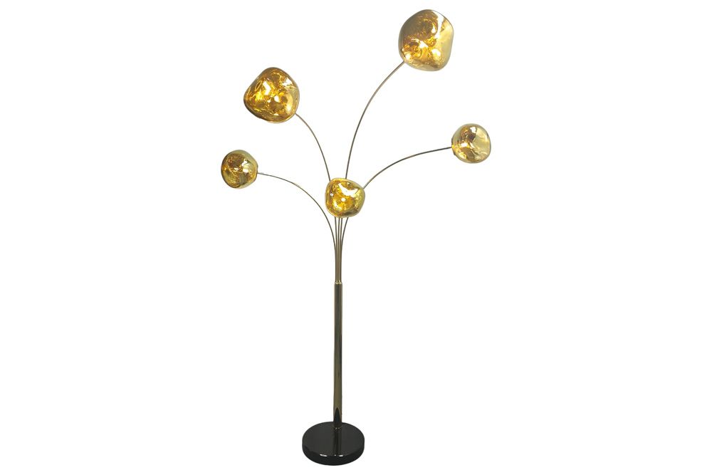 Design Stehlampe LIQUID DIAMOND 200cm gold fünf Glasschirme mit Marmorfuß