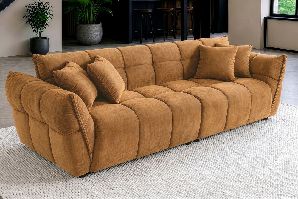 XXL Sofa CLOUD 260cm senfgelb Vogue Samtstoff Bigsofa Federkern inkl. Kissen