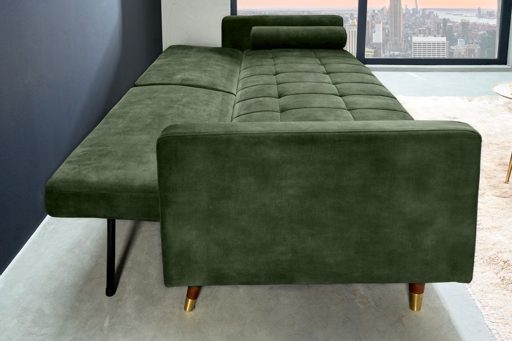Modernes Schlafsofa COUTURE 200cm grün Microvelours 3-Sitzer Couch mit Schlaffunktion