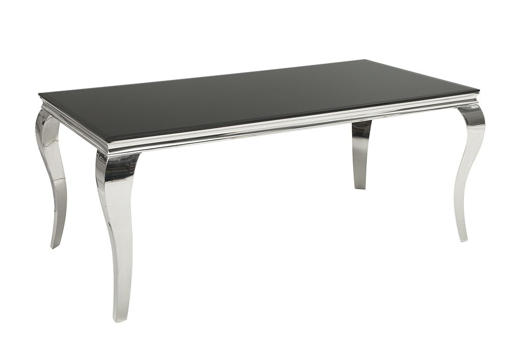 Eleganter Design Esstisch MODERN BAROCK 180cm schwarz Edelstahl Opalglas Tischplatte